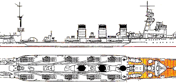 Корабль IJN Oi [Torpedo Cruiser] - чертежи, габариты, рисунки